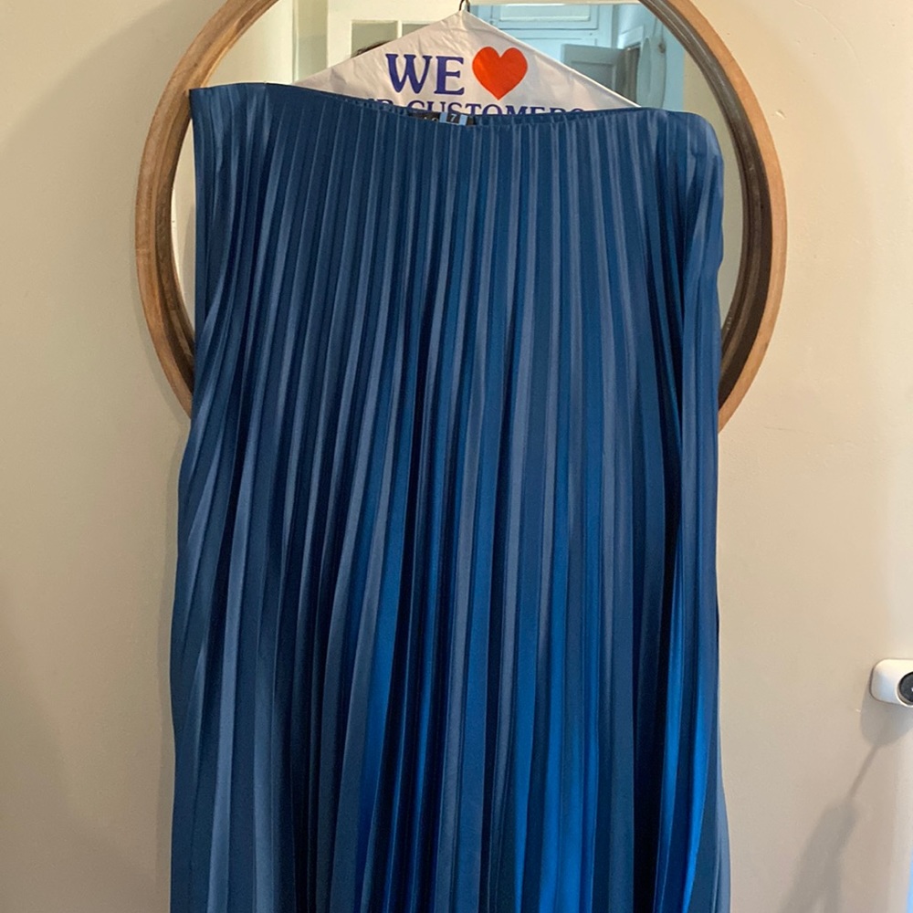 Jewel tone blue pleated midi skirt